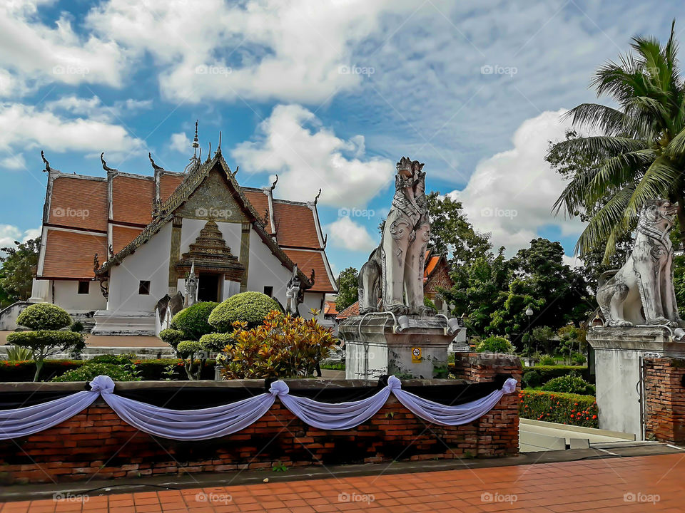 Lion statue in front of the Phumin temple is  in Nan