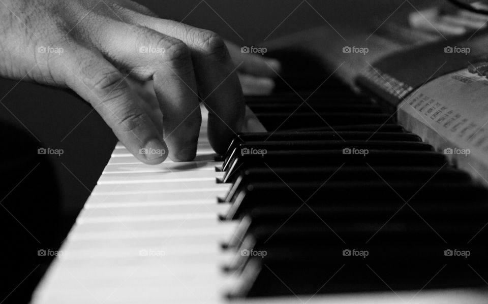 Artist playing piano, Music equipment, closeup of piano