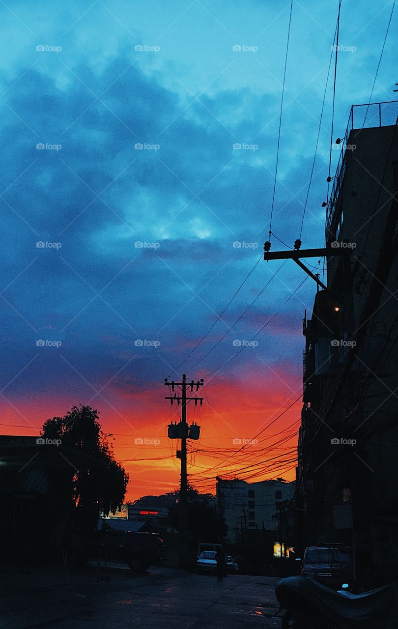 Colorful sunset in the city.