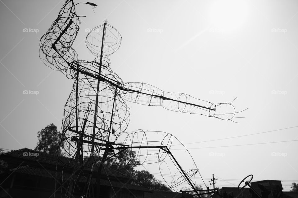 a skeleton of a statue