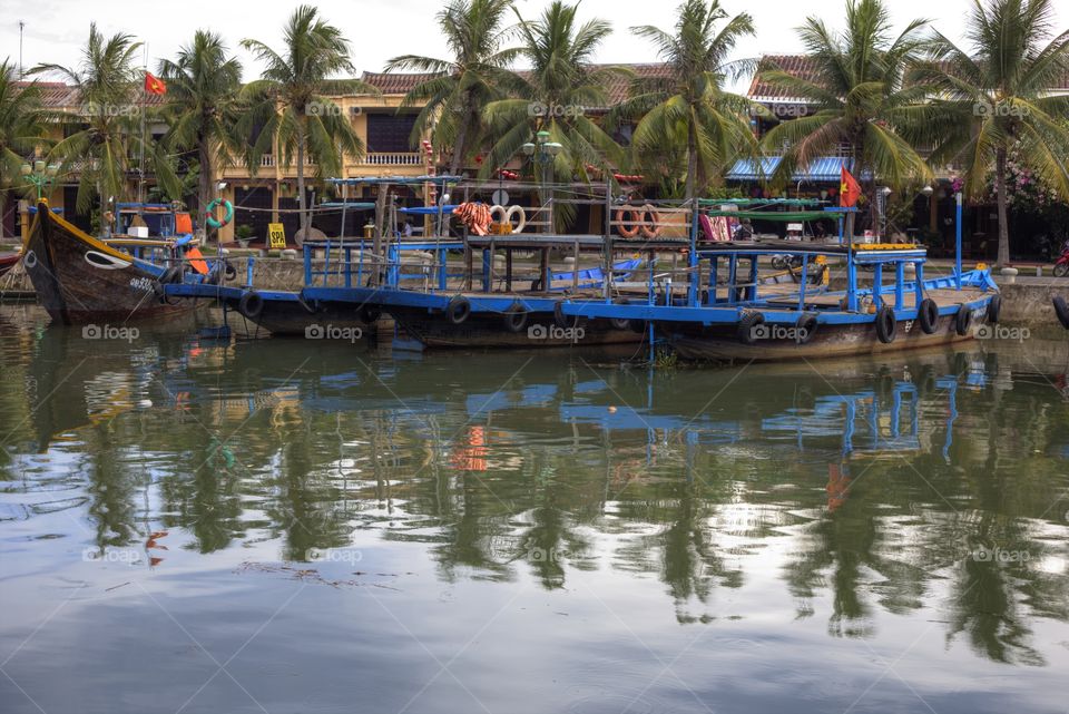 typical scene in Hoi An ancient town in central Vietnam. picturesque landscape by the river