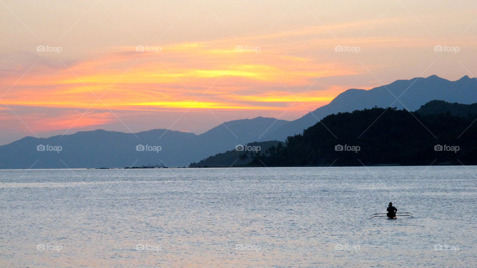 sky mountain sunset sea by shotmaker