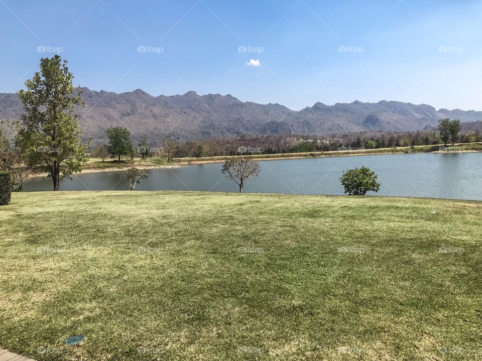 Lake, Water, Grass, Golf, Landscape
