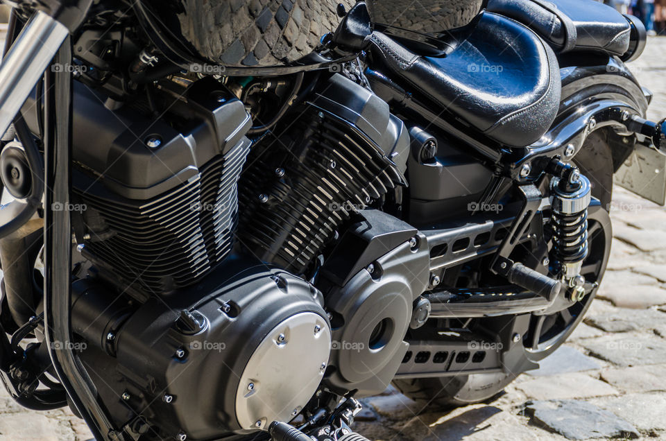 Black classic motorcycle on the street