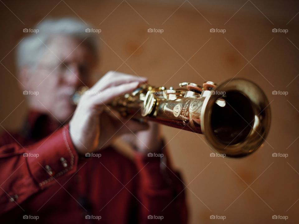 Close-up of a saxophone player