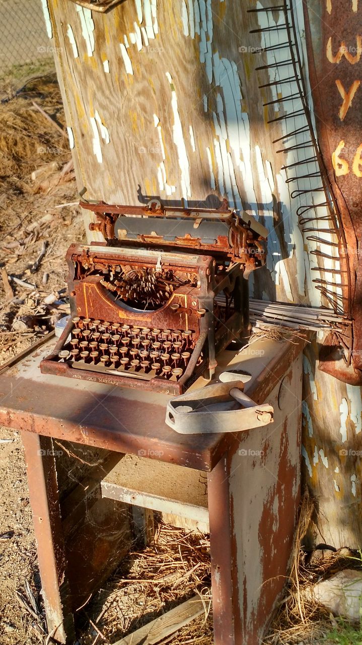 Rusted typewriter. Photo taken at Bottle Tree Ranch on Route 66