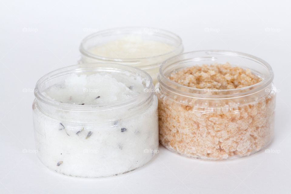 Three hand made bath scrubs