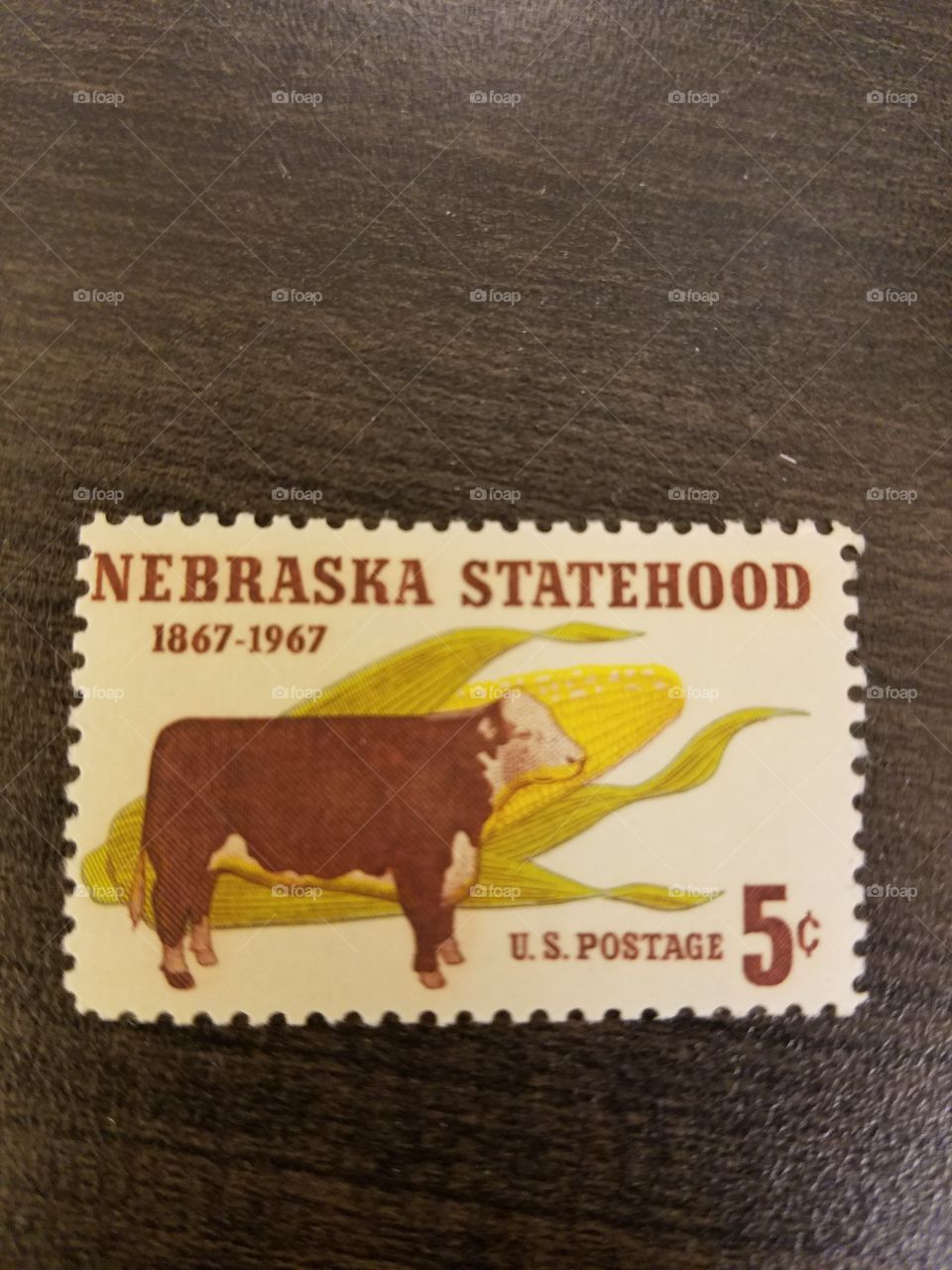 postage,  Nebraska statehood, cow, 5 cents, corn, brown, yellow, green