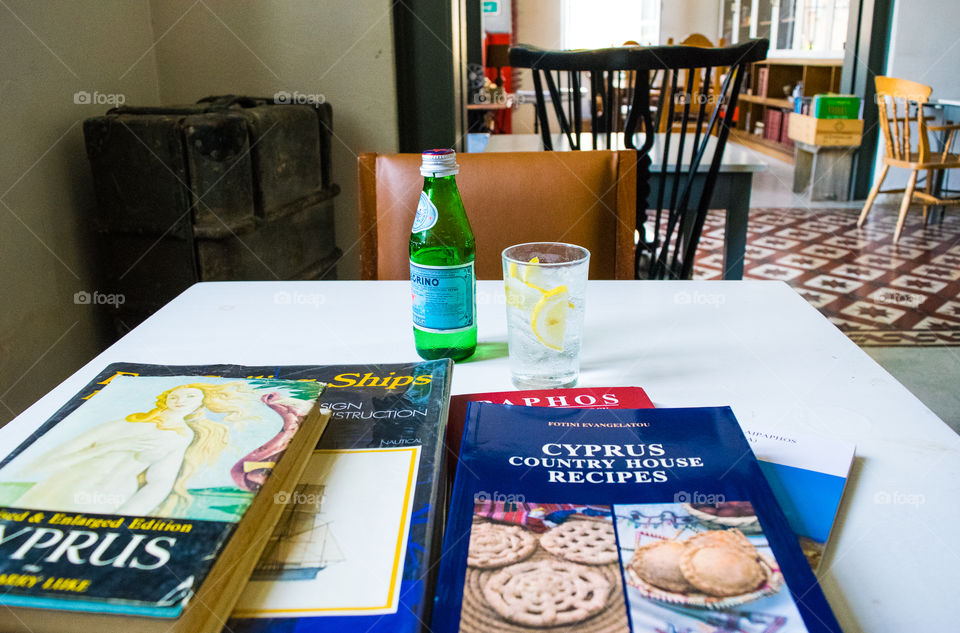 Reading books in a café