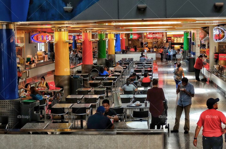 Food court in American shopping mall
