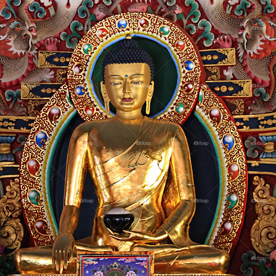 Buddhist statue at Namdroling Monastery, Bylakuppe, India