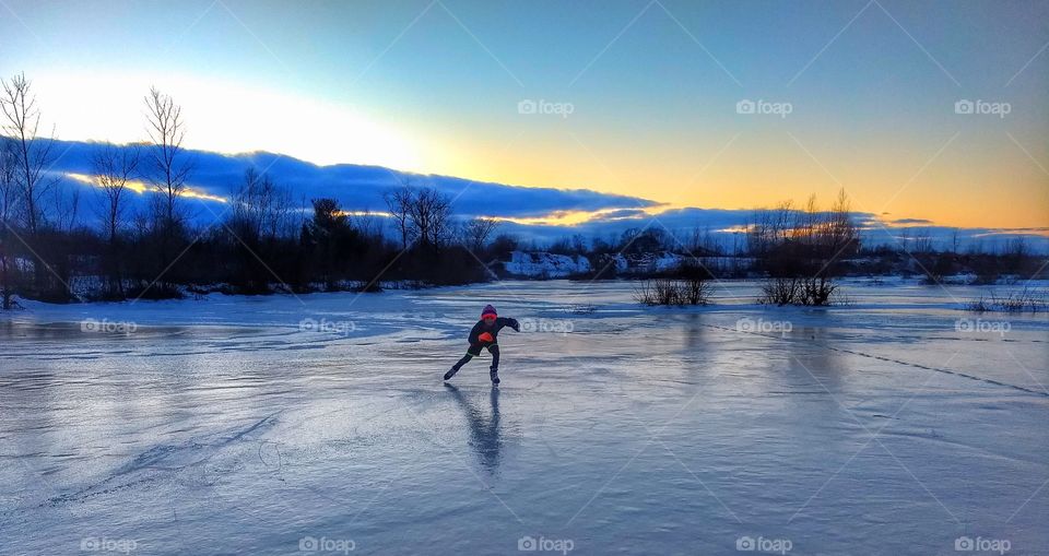 Ice skating at sunset