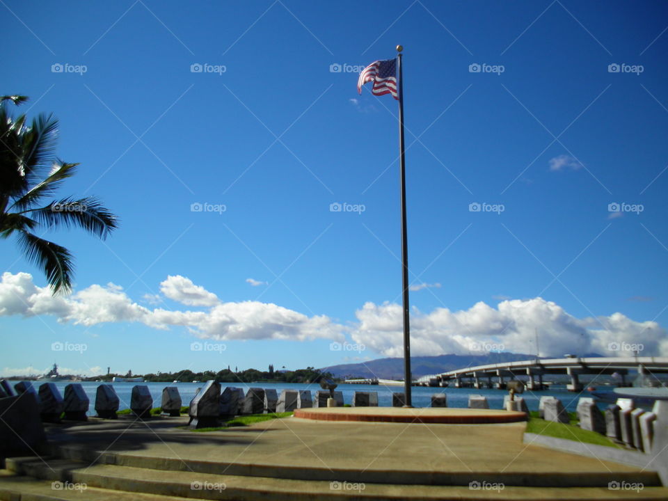 U.S. Flag and Ford Island Pearl Harbor