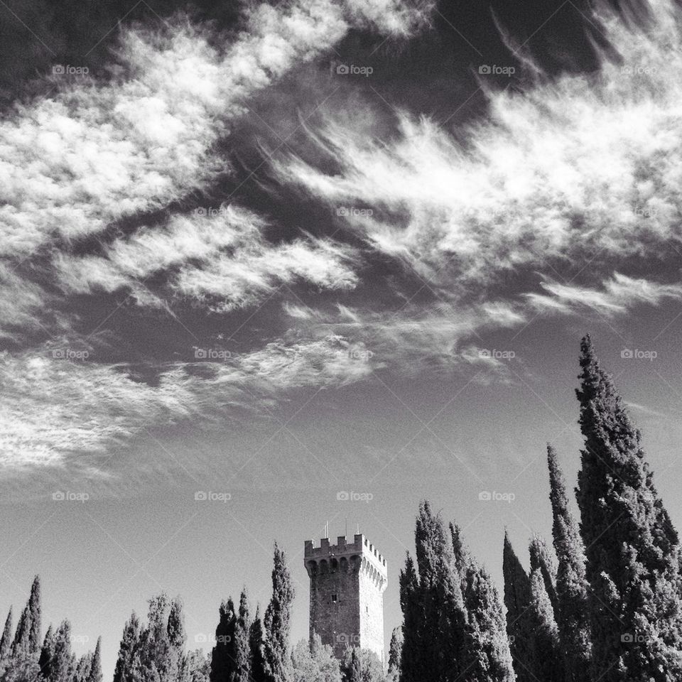 sky trees gargonza tower tuscany italy medieval by alekime
