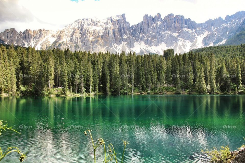 Scenic view of lake carezza