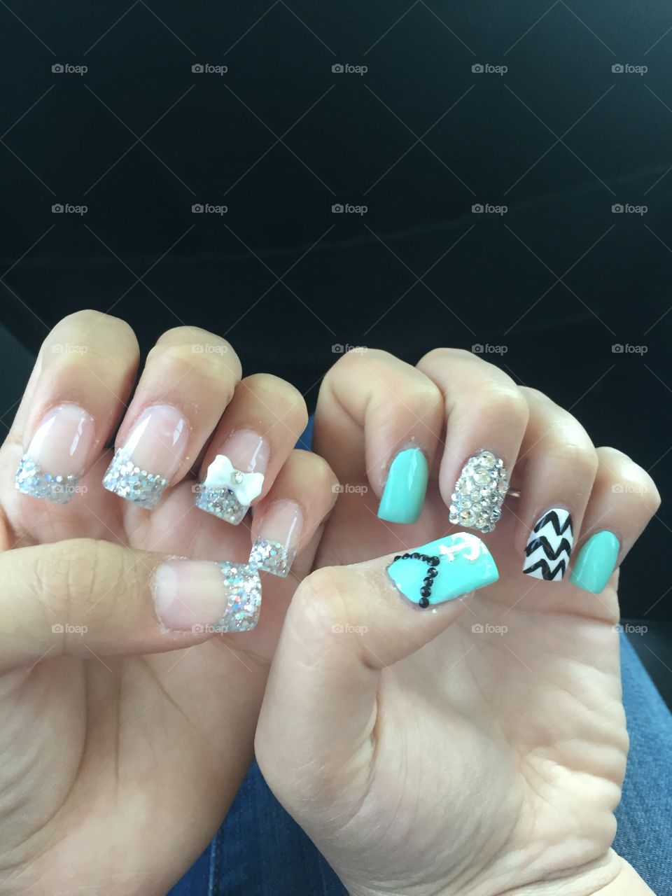 Silver and Turquoise nail art  