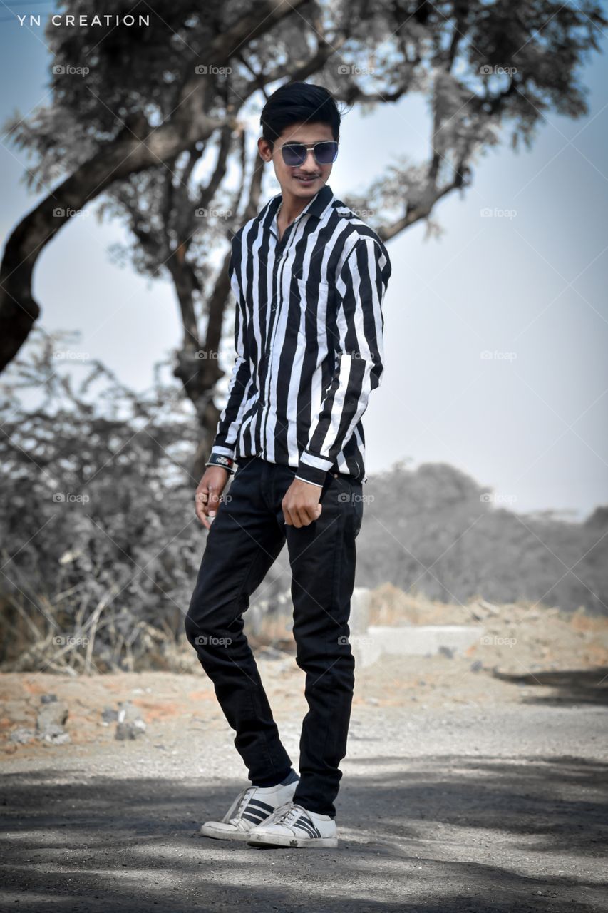 Young boy street photography in free time