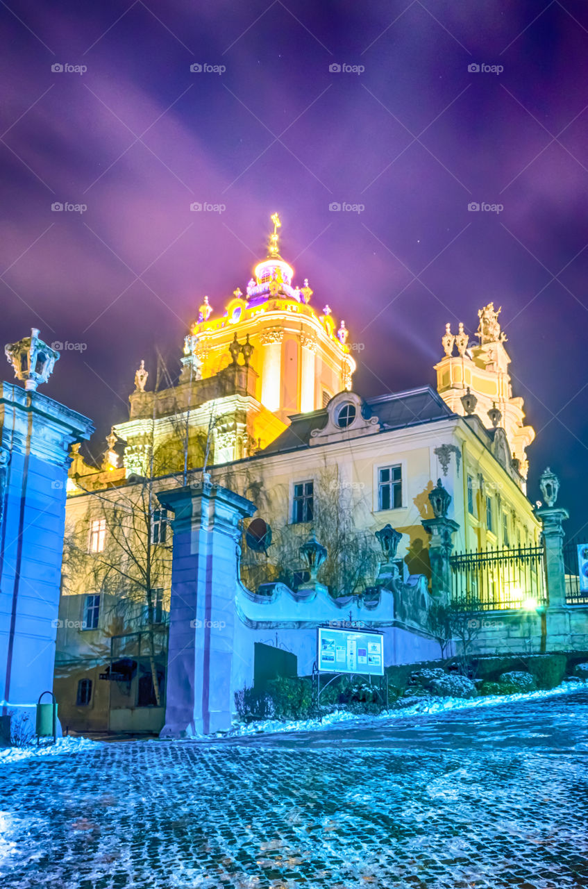 Night Lviv city scene