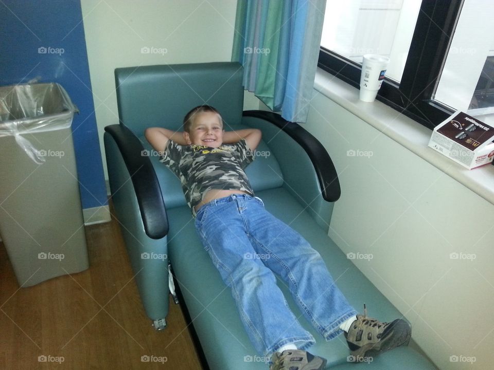Chilled back relaxing at the hospital while visiting nanny 