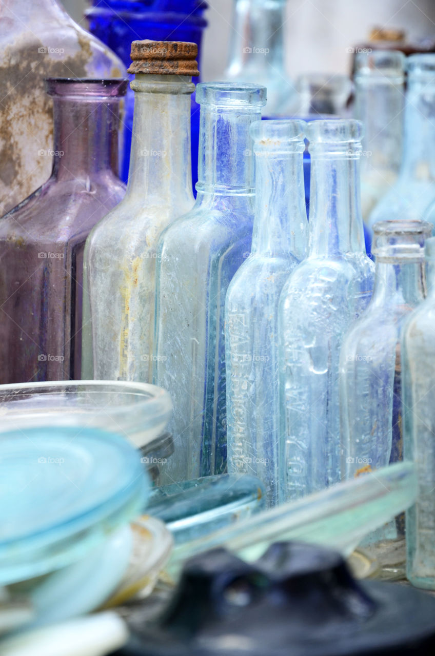 A collection of antique glass bottles 