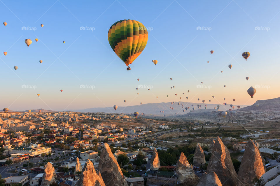 Hot air balloons in Cappadocia. Sunrise