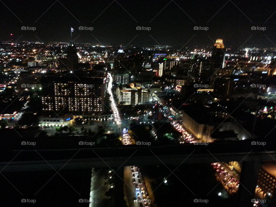 Go Spurs . View from top of Grand Hyatt 06/15/14 as traffic pours into downtown San Antonio as Spurs win NBA Championship