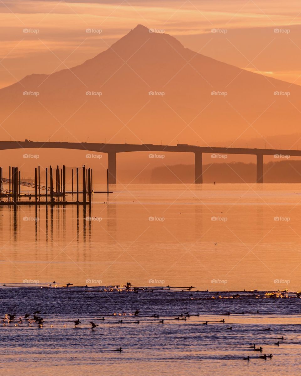 Mountain river sunrise view 