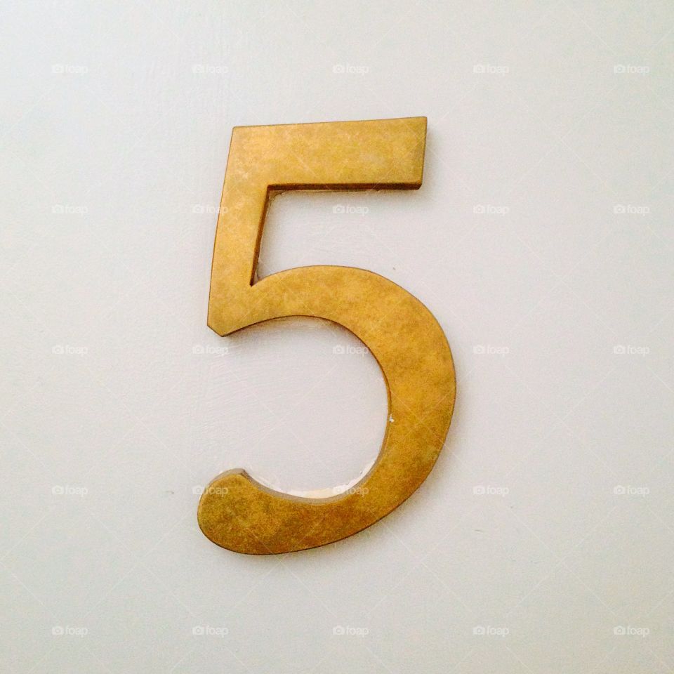 The number five,lucky number hamsa !!!golden number in vintage style photo by Lika Ramati. 
