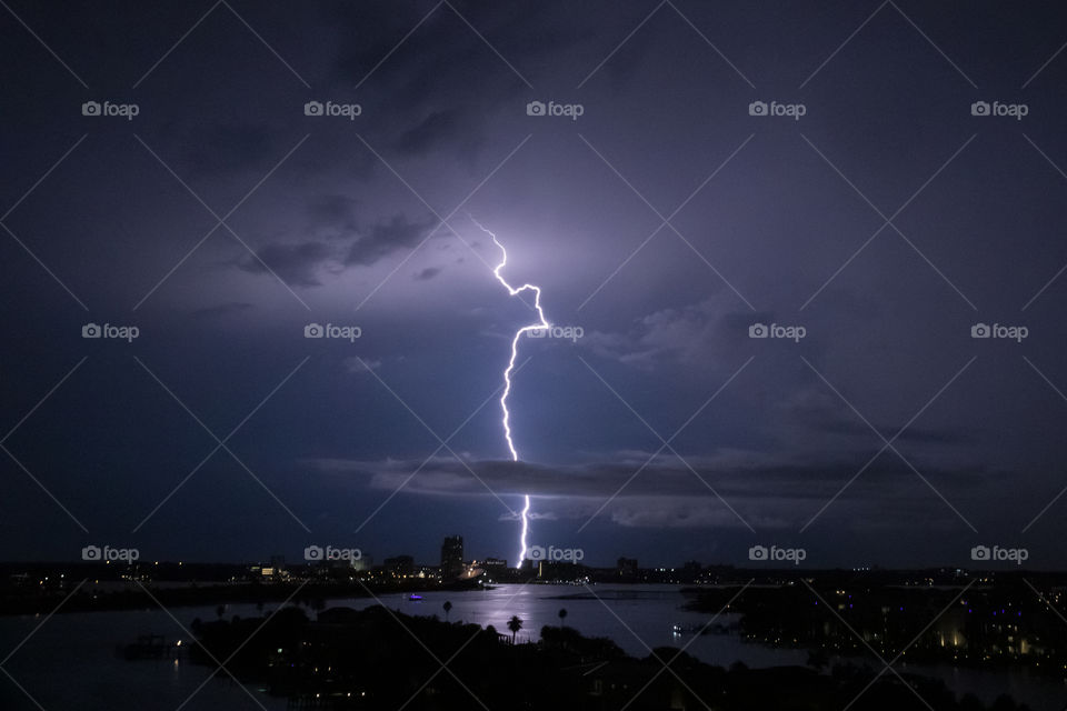Lightning strike and thunderstorm at evening 