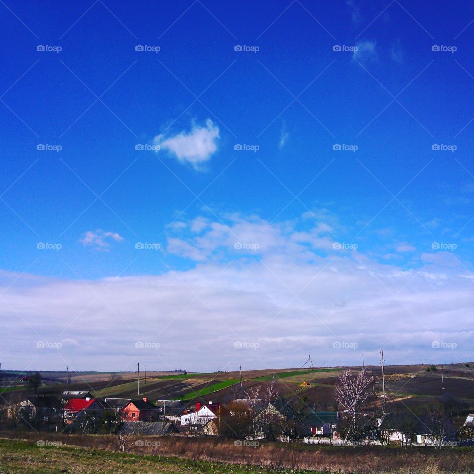 небо, село,ферма,гори