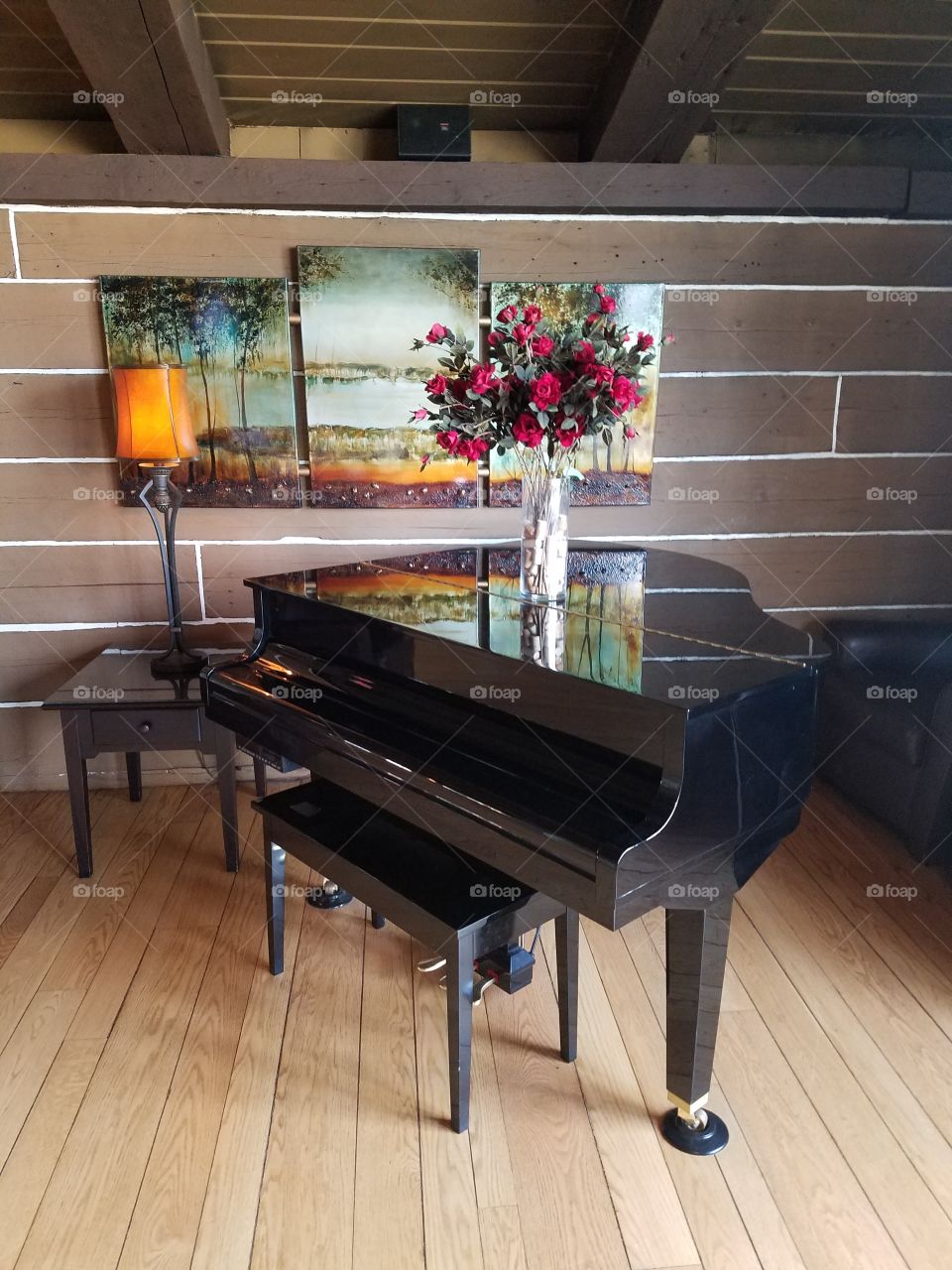 Piano in Living Room with flowers