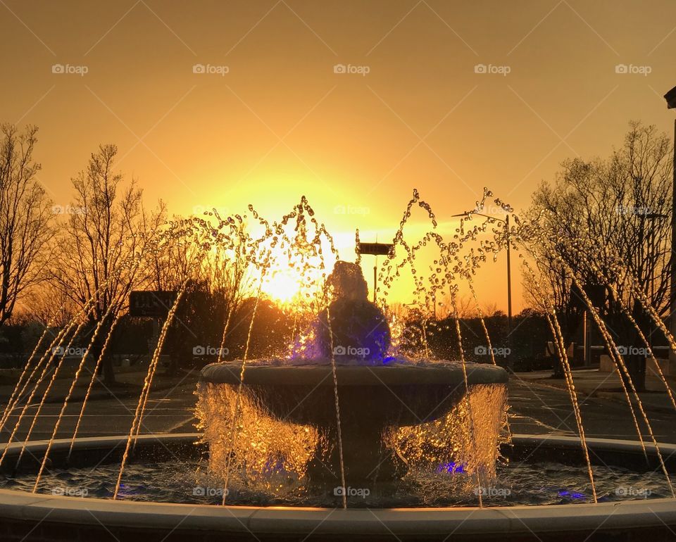 Fountain at sunset