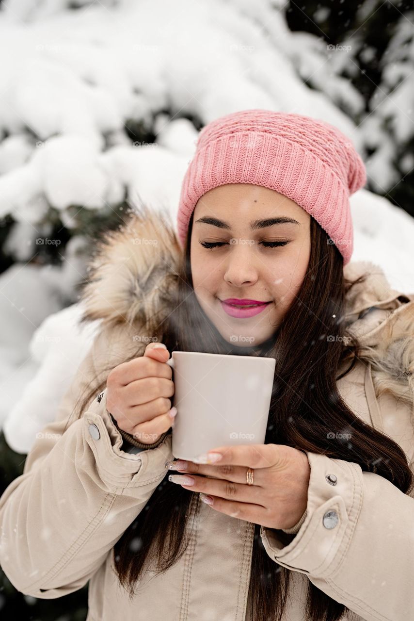 woman with hot drink