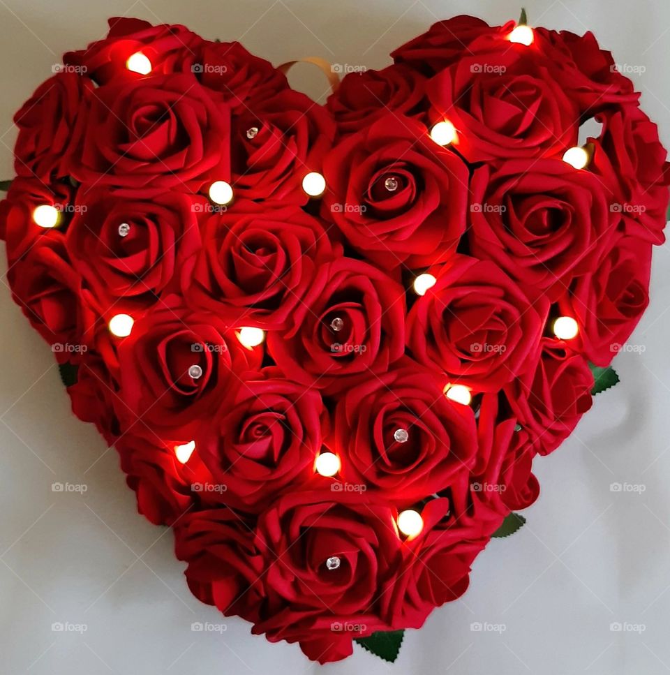 red rose heart lit with fairy lights 🌹