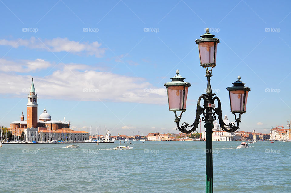 Beautiful lantern and Venice view Italy 