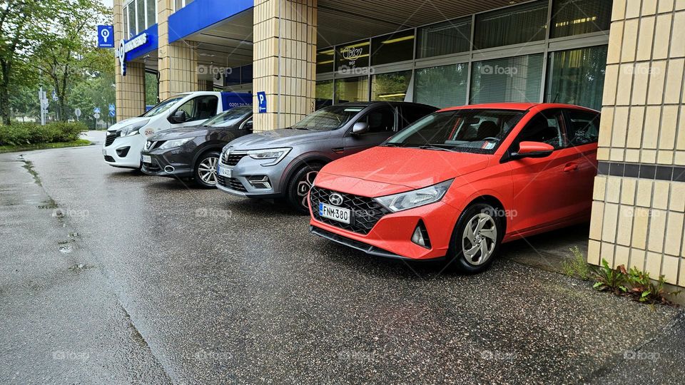 Stylish cars in a parking lot in the capital of Finland, Malmi, Helsinki