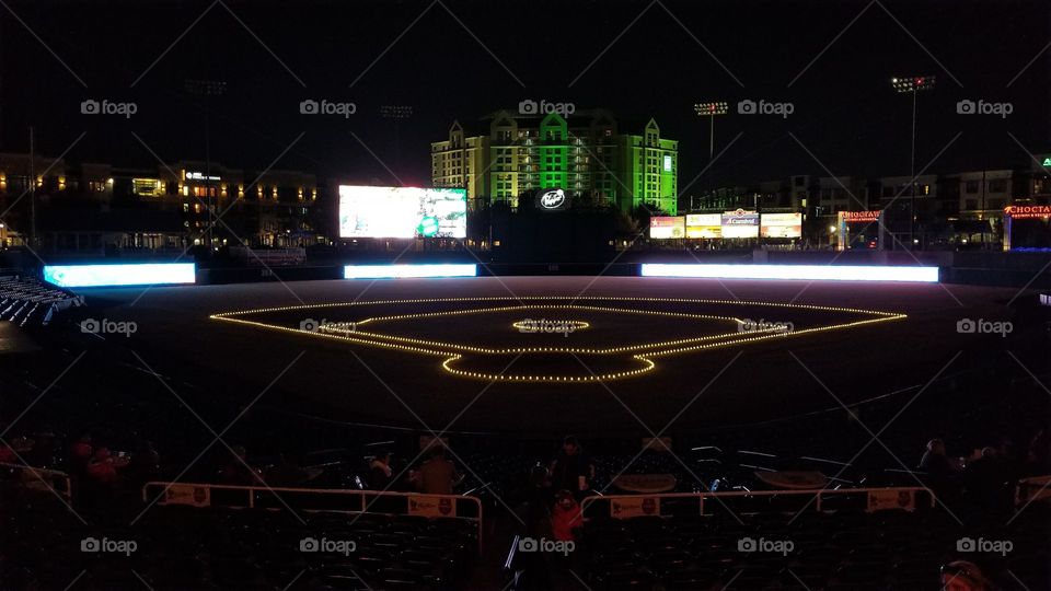 Minor League Baseball Field at Christmas Time - Lights