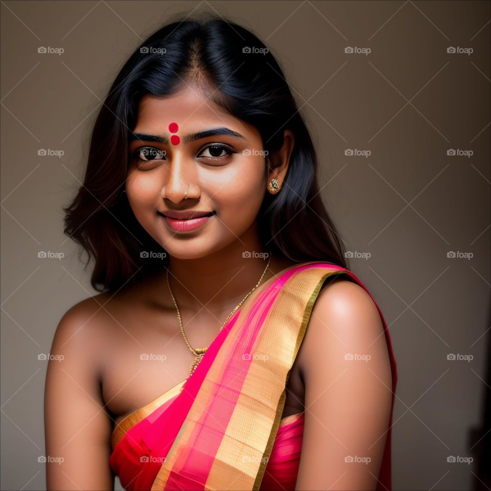 Headshot portrait of indian girl posing in studio