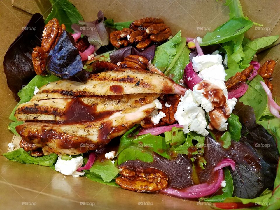 Close-up of chicken pecan salad