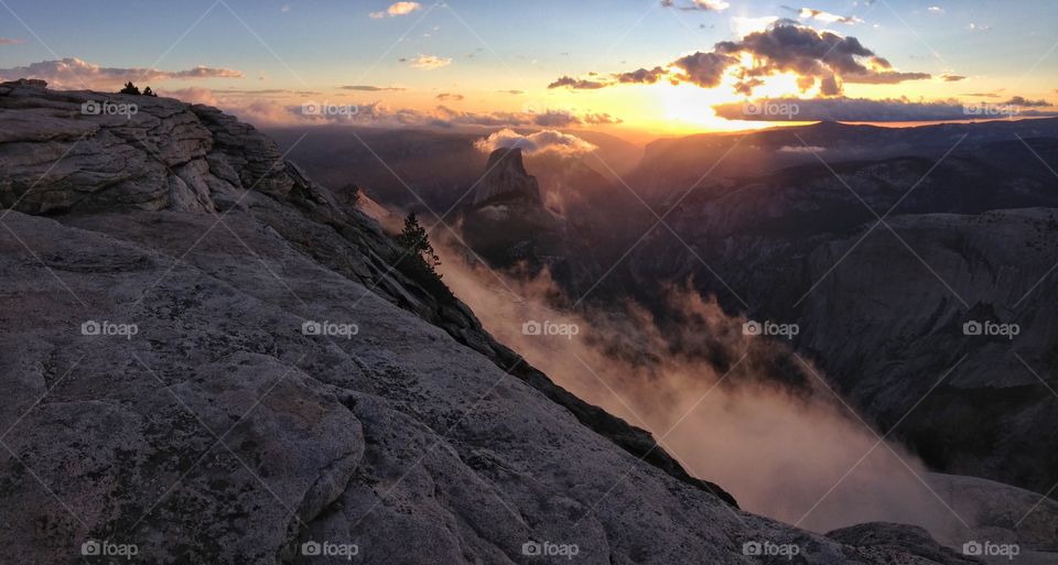 Cloud's Rest view of Yosemite Valley at Sunset, Yosemite National Park, CA