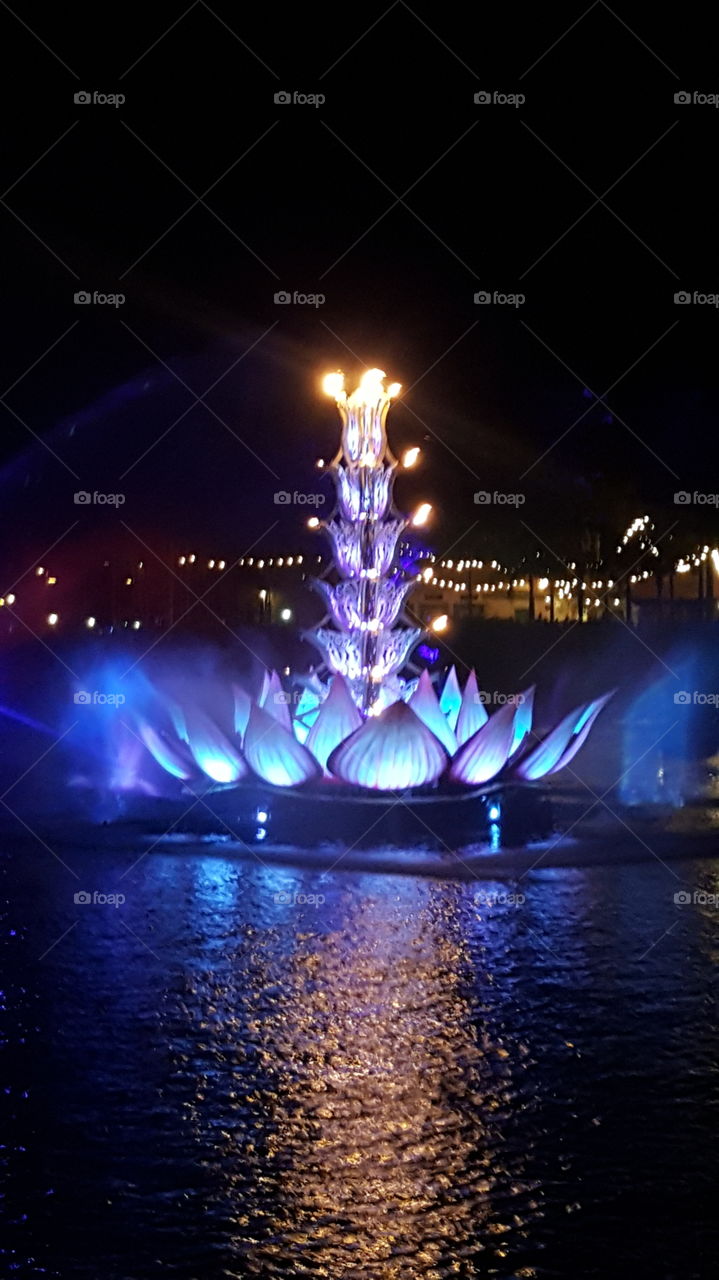 Brilliant blue light is carried into the night by the waters of Discovery River during Rivers of Light at Animal Kingdom at the Walt Disney World Resort in Orlando, Florida.