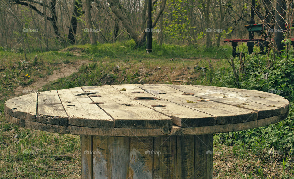 wood table in the forest