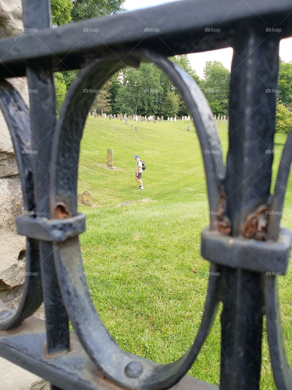 Framed cemetery visitor