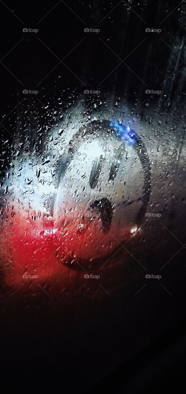 sadness glass red and blue lights