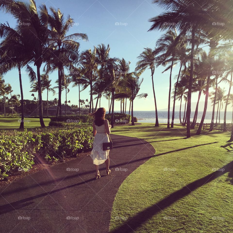 Beautiful walk at sunset in Maui, Hawaii