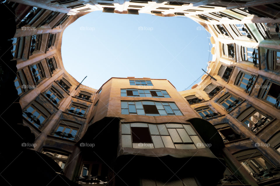 The pedrera of Barcelona. Building built by Antonì Gaudì. The building has circular internal courtyards overlooking the sky.