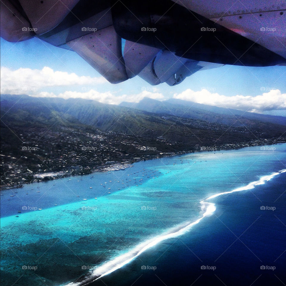 beach ocean airplane island by theemuki