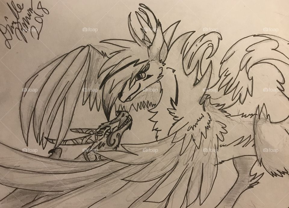 Danielle R Mims original characters “winged kitsume hybrid and dragon hybrid” 