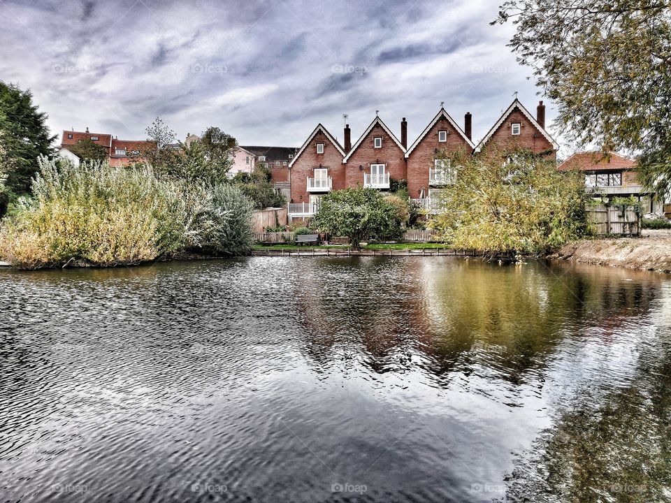 Houses by the water.
