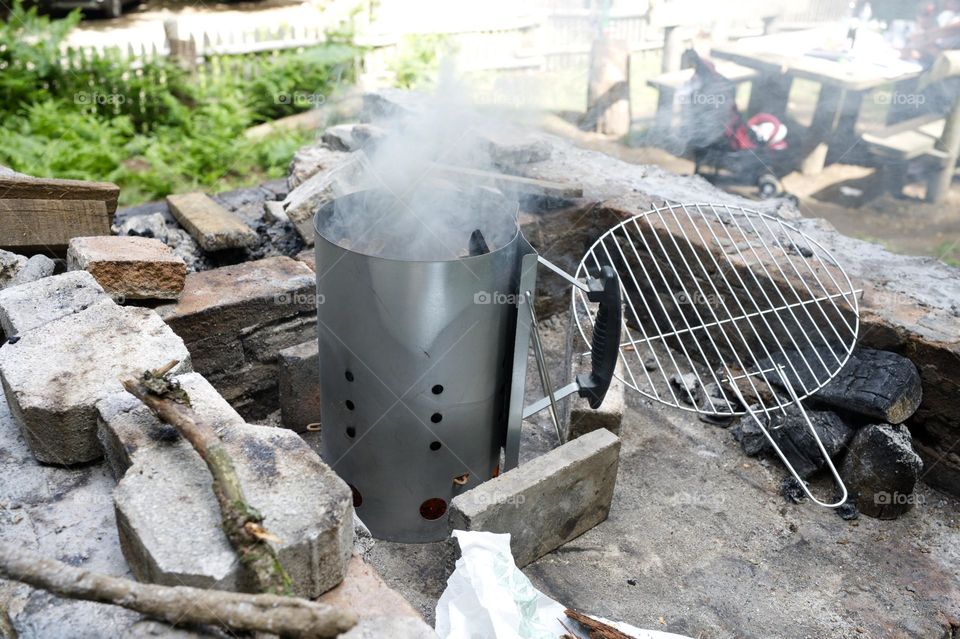 barbecue chimney in operation